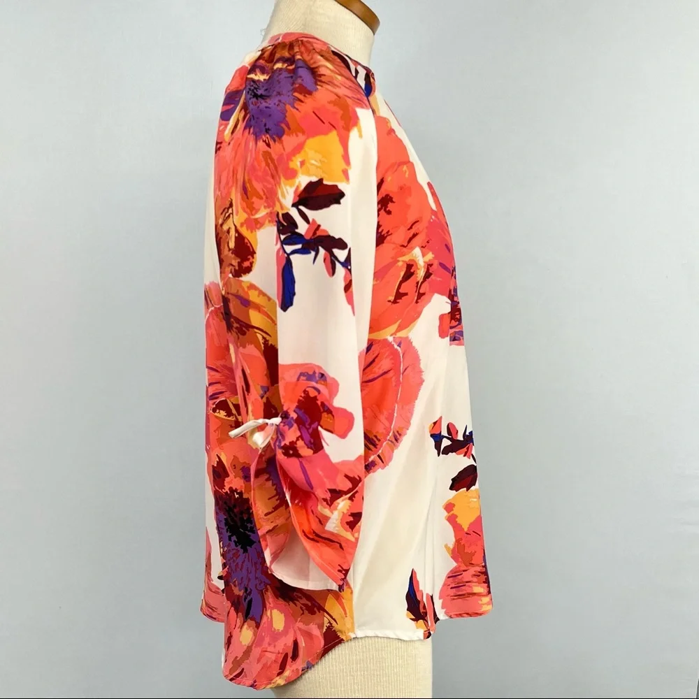 Yumi Kim Silk Floral Long Sleeve Yumi  Top Size XS in Cream and Coral - Picture 3 of 9